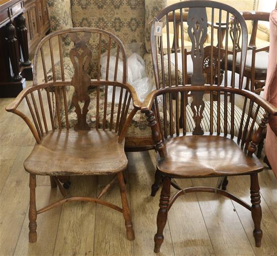 A Windsor stick back chair and another